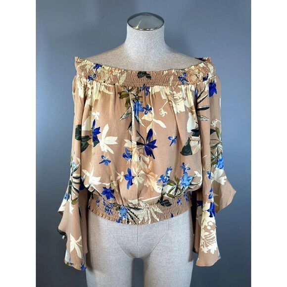 ASTR NWT Paradise Floral Off-Shoulder Blouse in Tan Size XL - Picture 1 of 4